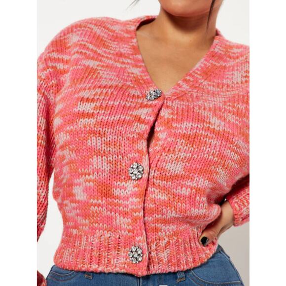 Fashion Nova Shine On Jewel Button Cardigan - Pink/combo NWT SIZE L - Picture 1 of 7